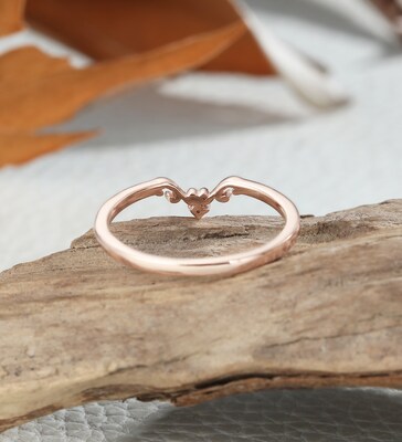 Moissanite rose gold wedding band, minimalist personalized gift, Cubic Zirconia wedding ring, vintage valentines gifts, promise bridal ring - image3